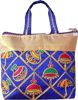Heart Home Embroidery Small Hand Bag, Tote Bag, Purse For Daily Trips, Travel, Office & All Occasions For Women & Girls (Blue)-HS_38_HEARTH21475