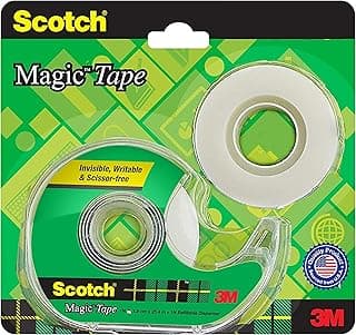 Scotch 3M Magic Tape Roll (2N) with Refillable Dispenser | 1.9cm x 25.4 Meter | Invisible, writable and Hand tearable | for School Projects, Home and Office use, White